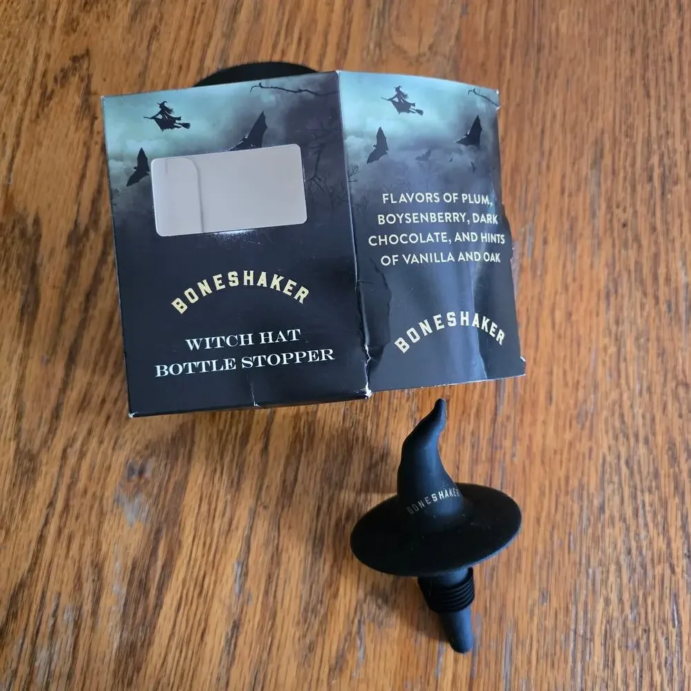 NIP Boneshaker Witch Hat Wine Bottle Stopper Rubber Halloween Promo Black
